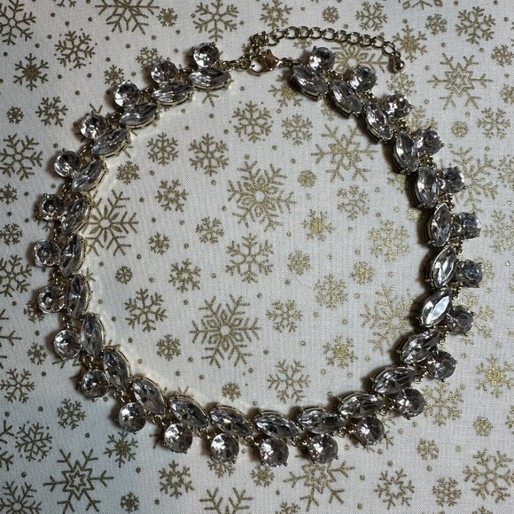 VTG Necklace Clear Crystal Glass Rhinestones Faceted Marquise Round Adjustable - Picture 2 of 6